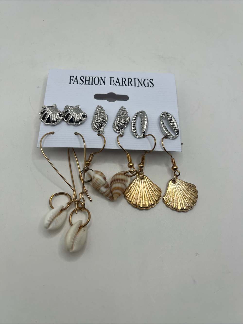 Shell & Cowrie Mixed Earring Set - Gold and White